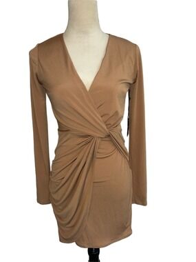 Forever 21: NWT: Camel Brown Long Sleeve Twist-Front Wrap Dress: Size Medium